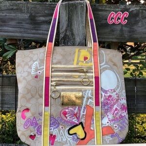 Coach 14537 Poppy Appliqué Rare Bag Graffiti Tote
